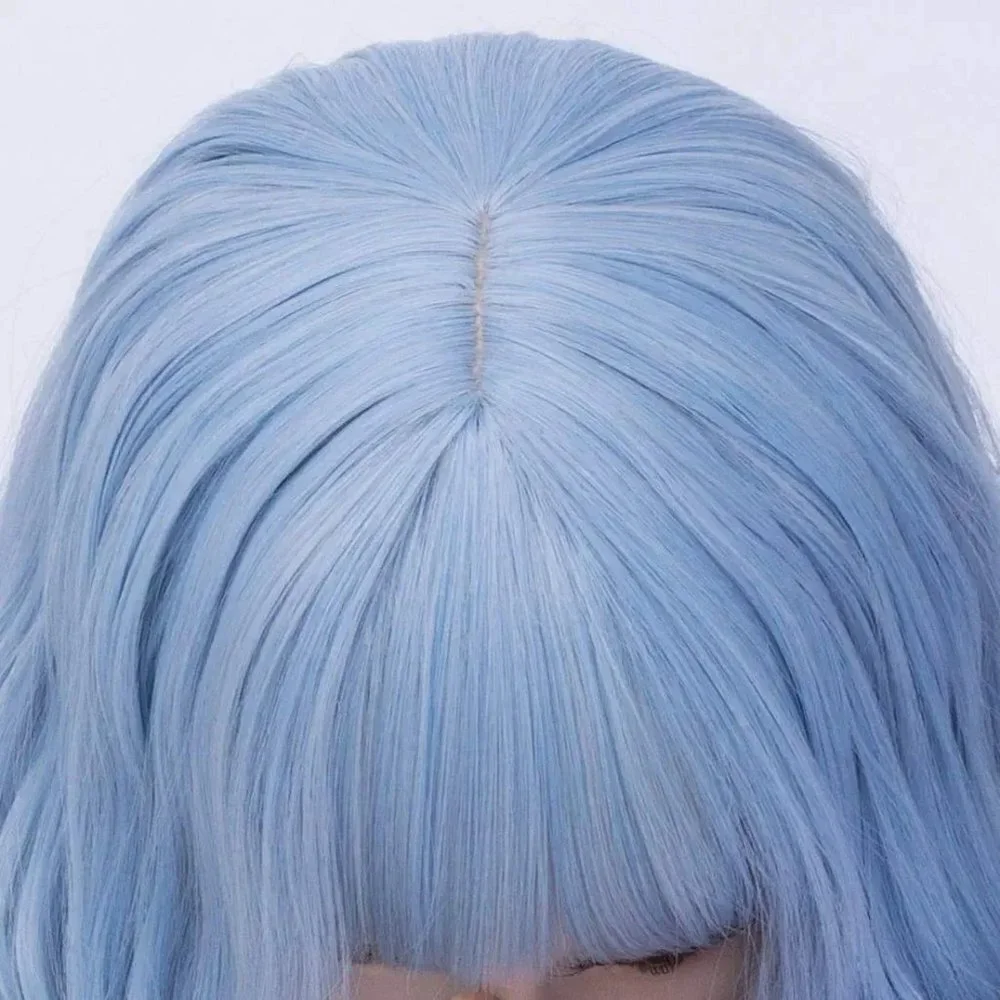 Light Blue Wavy Hair Wig with Bang